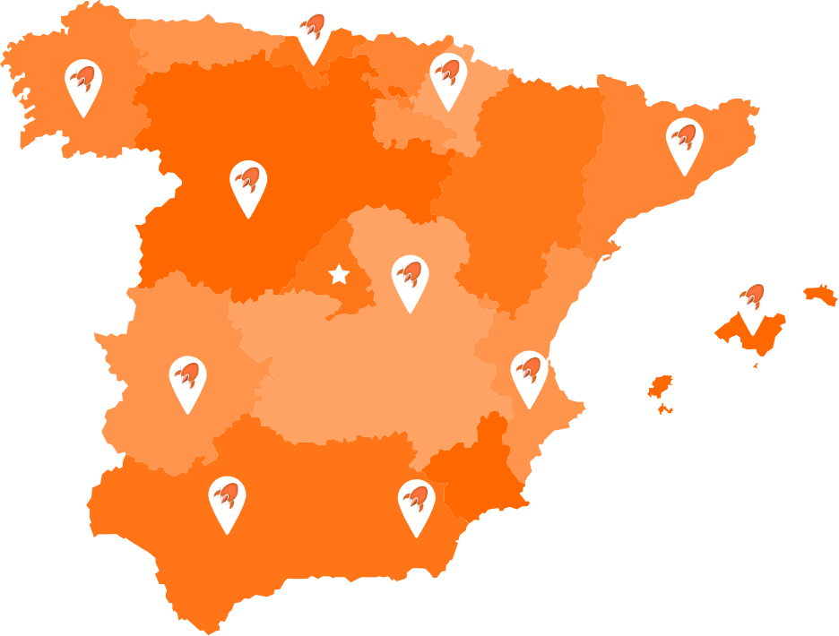 Mapa de España con las provincias donde trabaja Cloudimpulsion